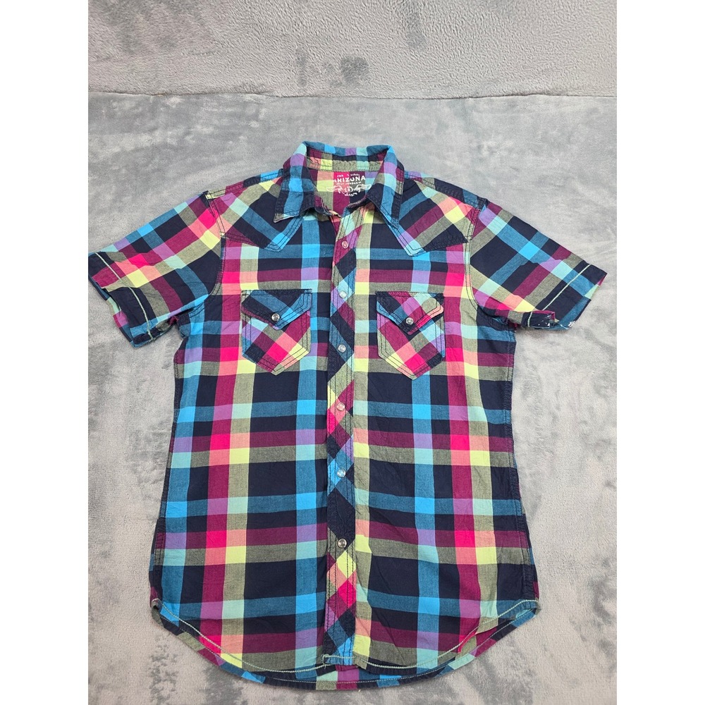 Arizona Jean Co Mens Small Plaid Western Pearl Snap SS Shirt Multicolor